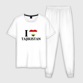 Мужская пижама хлопок с принтом Я люблю Таджикистан в Екатеринбурге, 100% хлопок | брюки и футболка прямого кроя, без карманов, на брюках мягкая резинка на поясе и по низу штанин
 | Тематика изображения на принте: tajik | tajikisan | tj | tjk | таджик | таджики | таджикистан | точикон