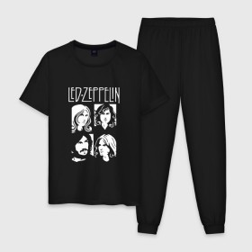 Мужская пижама хлопок с принтом Группа Led Zeppelin в Екатеринбурге, 100% хлопок | брюки и футболка прямого кроя, без карманов, на брюках мягкая резинка на поясе и по низу штанин
 | led | led zeppelin | блюз | группа | джимми пейдж | джон генри бонэм | джон пол джонс | лед зепелен | лед зеппелин | метал | роберт плант | рок | тяжелый | фолк | хард | хардрок | хеви | хевиметал