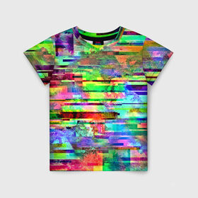 Детская футболка 3D с принтом Abstraction colorline в Екатеринбурге, 100% гипоаллергенный полиэфир | прямой крой, круглый вырез горловины, длина до линии бедер, чуть спущенное плечо, ткань немного тянется | glitch | глитч | глич | разноцветный | яркий
