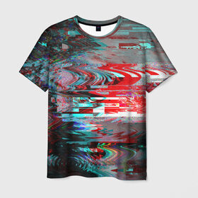 Мужская футболка 3D с принтом Абстрактное искажение в Екатеринбурге, 100% полиэфир | прямой крой, круглый вырез горловины, длина до линии бедер | глитч | глич | линии | полосы | разноцветный