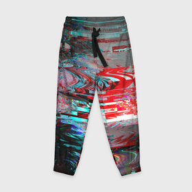 Детские брюки 3D с принтом Абстрактное искажение в Екатеринбурге, 100% полиэстер | манжеты по низу, эластичный пояс регулируется шнурком, по бокам два кармана без застежек, внутренняя часть кармана из мелкой сетки | глитч | глич | линии | полосы | разноцветный
