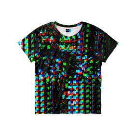 Детская футболка 3D с принтом Optical abstract в Екатеринбурге, 100% гипоаллергенный полиэфир | прямой крой, круглый вырез горловины, длина до линии бедер, чуть спущенное плечо, ткань немного тянется | глитч | глич | линии | полосы | разноцветный