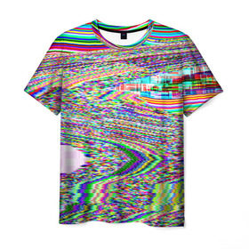 Мужская футболка 3D с принтом Точечная психоделика в Екатеринбурге, 100% полиэфир | прямой крой, круглый вырез горловины, длина до линии бедер | глитч | глич | полосы | разводы