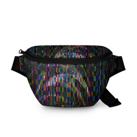 Поясная сумка 3D с принтом Цветная иллюзия в Екатеринбурге, 100% полиэстер | плотная ткань, ремень с регулируемой длиной, внутри несколько карманов для мелочей, основное отделение и карман с обратной стороны сумки застегиваются на молнию | глитч | глич | линии | полосы | разноцветный