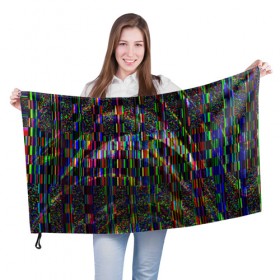 Флаг 3D с принтом Цветная иллюзия в Екатеринбурге, 100% полиэстер | плотность ткани — 95 г/м2, размер — 67 х 109 см. Принт наносится с одной стороны | глитч | глич | линии | полосы | разноцветный