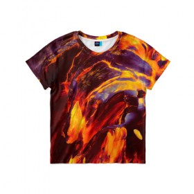 Детская футболка 3D с принтом Fire в Екатеринбурге, 100% гипоаллергенный полиэфир | прямой крой, круглый вырез горловины, длина до линии бедер, чуть спущенное плечо, ткань немного тянется | abstract | color | colourful | абстракция | жара | лето | огонь | пламя | цвет | цветастый | цветной