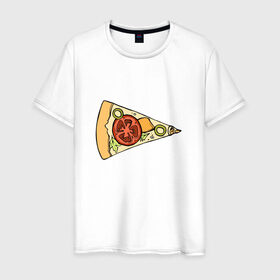Мужская футболка хлопок с принтом Кусочек пиццы в Екатеринбурге, 100% хлопок | прямой крой, круглый вырез горловины, длина до линии бедер, слегка спущенное плечо. | 14 февраля | love | pizza | valentine | любовь