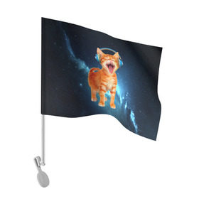 Флаг для автомобиля с принтом Котёнок в наушниках в Екатеринбурге, 100% полиэстер | Размер: 30*21 см | Тематика изображения на принте: кот | кошка | музыка