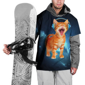Накидка на куртку 3D с принтом Котёнок в наушниках в Екатеринбурге, 100% полиэстер |  | Тематика изображения на принте: кот | кошка | музыка