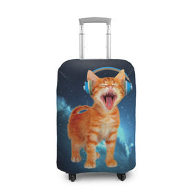 Чехол для чемодана 3D с принтом Котёнок в наушниках в Екатеринбурге, 86% полиэфир, 14% спандекс | двустороннее нанесение принта, прорези для ручек и колес | кот | кошка | музыка