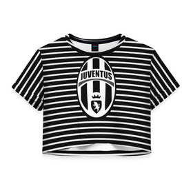 Женская футболка 3D укороченная с принтом Juventus в Екатеринбурге, 100% полиэстер | круглая горловина, длина футболки до линии талии, рукава с отворотами | 