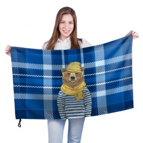 Флаг 3D с принтом Медведь Хипстер в Екатеринбурге, 100% полиэстер | плотность ткани — 95 г/м2, размер — 67 х 109 см. Принт наносится с одной стороны | 