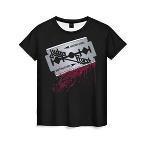 Женская футболка 3D с принтом Judas Priest в Екатеринбурге, 100% полиэфир ( синтетическое хлопкоподобное полотно) | прямой крой, круглый вырез горловины, длина до линии бедер | group | hard | havy | judas | metal | priest | rock | speed | группа | джудас | метал | музыка | о.м.с.к. | прайст | рок | тяжелый | хард | хэви