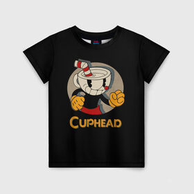 Детская футболка 3D с принтом Cuphead в Екатеринбурге, 100% гипоаллергенный полиэфир | прямой крой, круглый вырез горловины, длина до линии бедер, чуть спущенное плечо, ткань немного тянется | cuphead | капхед | компьтерная игра