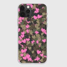 Чехол для iPhone 12 Pro Max с принтом Какмуфляж с сердечками в Екатеринбурге, Силикон |  | 14 февраля | день святого валентина | камуфляж | любовь | милитари | паттерн | розовый | сердечко | сердце | хаки