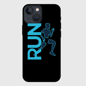Чехол для iPhone 13 mini с принтом RUN в Екатеринбурге,  |  | бег | зал | здоровья | сила | синий | спорт | темный | человек