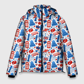Мужская зимняя куртка 3D с принтом Люблю Лондон в Екатеринбурге, верх — 100% полиэстер; подкладка — 100% полиэстер; утеплитель — 100% полиэстер | длина ниже бедра, свободный силуэт Оверсайз. Есть воротник-стойка, отстегивающийся капюшон и ветрозащитная планка. 

Боковые карманы с листочкой на кнопках и внутренний карман на молнии. | big ben | bridge | london | авттерн | англия | биг бен | королева | лондон | лондонский | мост | флаг