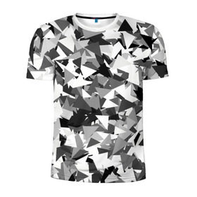 Мужская футболка 3D спортивная с принтом Городской серый камуфляж в Екатеринбурге, 100% полиэстер с улучшенными характеристиками | приталенный силуэт, круглая горловина, широкие плечи, сужается к линии бедра | армия | геометрический | геометрия | маскировка | милитари | паттерн | текстура | треугольники | чернобелый