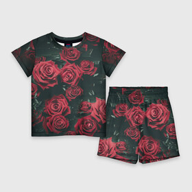 Детский костюм с шортами 3D с принтом Цветы Розы в Екатеринбурге,  |  | 8 | день | женский | женский день | красная | любовь | марта | роза | розы | цветы