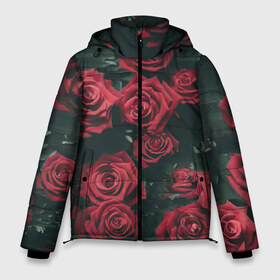 Мужская зимняя куртка 3D с принтом Цветы Розы в Екатеринбурге, верх — 100% полиэстер; подкладка — 100% полиэстер; утеплитель — 100% полиэстер | длина ниже бедра, свободный силуэт Оверсайз. Есть воротник-стойка, отстегивающийся капюшон и ветрозащитная планка. 

Боковые карманы с листочкой на кнопках и внутренний карман на молнии. | Тематика изображения на принте: 8 | день | женский | женский день | красная | любовь | марта | роза | розы | цветы