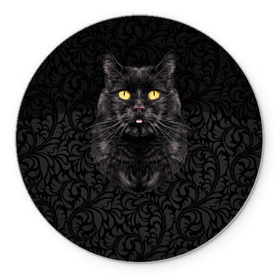Коврик для мышки круглый с принтом Чёрный котик в Екатеринбурге, резина и полиэстер | круглая форма, изображение наносится на всю лицевую часть | кошка | чёрная