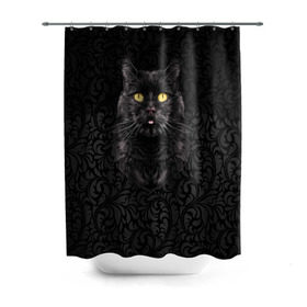 Штора 3D для ванной с принтом Чёрный котик в Екатеринбурге, 100% полиэстер | плотность материала — 100 г/м2. Стандартный размер — 146 см х 180 см. По верхнему краю — пластиковые люверсы для креплений. В комплекте 10 пластиковых колец | кошка | чёрная