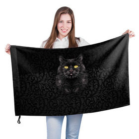 Флаг 3D с принтом Чёрный котик в Екатеринбурге, 100% полиэстер | плотность ткани — 95 г/м2, размер — 67 х 109 см. Принт наносится с одной стороны | кошка | чёрная
