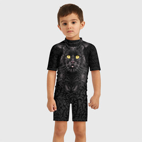 Детский купальный костюм 3D с принтом Чёрный котик в Екатеринбурге, Полиэстер 85%, Спандекс 15% | застежка на молнии на спине | кошка | чёрная