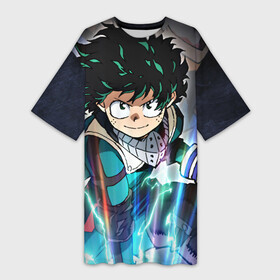 Платье-футболка 3D с принтом My Hero Academia синий свет в Екатеринбурге,  |  | deku | izuku | midoriya | my hero academia | геройская академия | деко | изуку | мидория