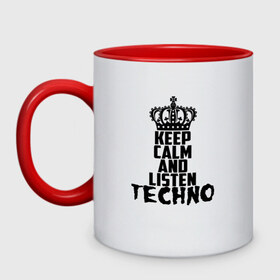 Кружка двухцветная с принтом Keep calm and listen Techno в Екатеринбурге, керамика | объем — 330 мл, диаметр — 80 мм. Цветная ручка и кайма сверху, в некоторых цветах — вся внутренняя часть | ebm | edm | hi nrg | techno | габбер | даб | детройт | дип | индастриал | италиан | минимал | музыка | синтипоп | тек хаус | техно | фанк | хард | чикаго хаус | шранц | эйсид | электро | электронная