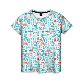 Женская футболка 3D с принтом 36,6 в Екатеринбурге, 100% полиэфир ( синтетическое хлопкоподобное полотно) | прямой крой, круглый вырез горловины, длина до линии бедер | аптека | врач | гиппократ | градусник | медбрат | медик | медсестра | пинцет | скорая | скорая помощь