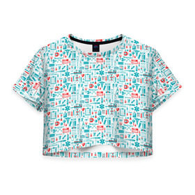 Женская футболка 3D укороченная с принтом 36,6 в Екатеринбурге, 100% полиэстер | круглая горловина, длина футболки до линии талии, рукава с отворотами | аптека | врач | гиппократ | градусник | медбрат | медик | медсестра | пинцет | скорая | скорая помощь