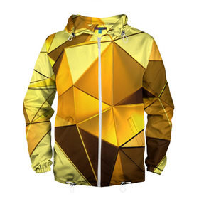 Мужская ветровка 3D с принтом Gold texture в Екатеринбурге, 100% полиэстер | подол и капюшон оформлены резинкой с фиксаторами, два кармана без застежек по бокам, один потайной карман на груди | Тематика изображения на принте: 