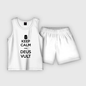 Детская пижама с шортами хлопок с принтом Деус Вульт в Екатеринбурге,  |  | Тематика изображения на принте: calm | ceep | deuavult | deus | deus vult | kalm | keep | vult | вульт | деусвульт | дэус | сохраняй спокойствие