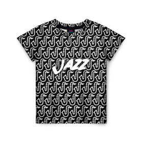 Детская футболка 3D с принтом Jazz в Екатеринбурге, 100% гипоаллергенный полиэфир | прямой крой, круглый вырез горловины, длина до линии бедер, чуть спущенное плечо, ткань немного тянется | Тематика изображения на принте: jazz | африканские ритмы | афроамериканский | блюз | вокально | гармоническая | джаз | джас | европейская | жаз | жас | инструментальная | музыка | музыкальный | регтайм | структура | фольклор