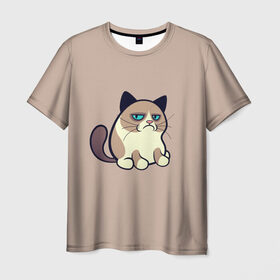 Мужская футболка 3D с принтом Недовольный кот в Екатеринбурге, 100% полиэфир | прямой крой, круглый вырез горловины, длина до линии бедер | cat | кот | кошка