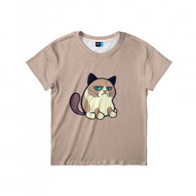 Детская футболка 3D с принтом Недовольный кот в Екатеринбурге, 100% гипоаллергенный полиэфир | прямой крой, круглый вырез горловины, длина до линии бедер, чуть спущенное плечо, ткань немного тянется | cat | кот | кошка