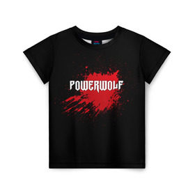 Детская футболка 3D с принтом Powerwolf в Екатеринбурге, 100% гипоаллергенный полиэфир | прямой крой, круглый вырез горловины, длина до линии бедер, чуть спущенное плечо, ткань немного тянется | Тематика изображения на принте: band | blood | metal | music | powerwolf | rock | атрибутика | группа | кровь | метал | музыка | рок