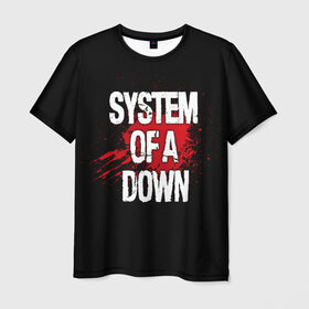 Мужская футболка 3D с принтом System of a Down в Екатеринбурге, 100% полиэфир | прямой крой, круглый вырез горловины, длина до линии бедер | band | blood | metal | music | rock | system of a down | атрибутика | группа | кровь | метал | музыка | рок