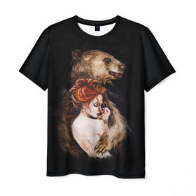 Мужская футболка 3D с принтом Defender в Екатеринбурге, 100% полиэфир | прямой крой, круглый вырез горловины, длина до линии бедер | bear | calm | defender | ginger | ginger hair | girl | protection | девушка | животные | защита | медведь | рыжая