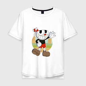 Мужская футболка хлопок Oversize с принтом Cuphead в Екатеринбурге, 100% хлопок | свободный крой, круглый ворот, “спинка” длиннее передней части | cuphead | капхед | капхэд