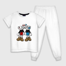 Детская пижама хлопок с принтом Cuphead/Mugman в Екатеринбурге, 100% хлопок |  брюки и футболка прямого кроя, без карманов, на брюках мягкая резинка на поясе и по низу штанин
 | Тематика изображения на принте: капхед | капхэд | магмен | магмэн | мугмен