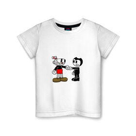 Детская футболка хлопок с принтом Cuphead/Bendy в Екатеринбурге, 100% хлопок | круглый вырез горловины, полуприлегающий силуэт, длина до линии бедер | бенди | бэнди | капхед | капхэд