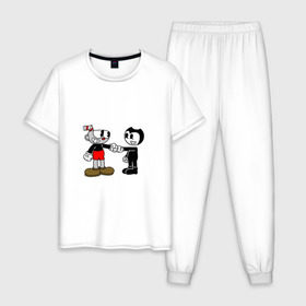 Мужская пижама хлопок с принтом Cuphead/Bendy в Екатеринбурге, 100% хлопок | брюки и футболка прямого кроя, без карманов, на брюках мягкая резинка на поясе и по низу штанин
 | бенди | бэнди | капхед | капхэд