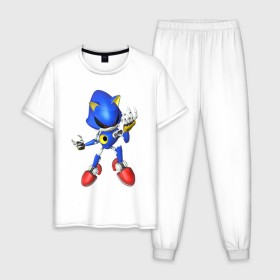 Мужская пижама хлопок с принтом Metal Sonic в Екатеринбурге, 100% хлопок | брюки и футболка прямого кроя, без карманов, на брюках мягкая резинка на поясе и по низу штанин
 | метал соник | металл соник