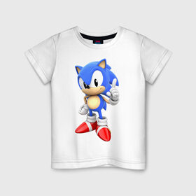 Детская футболка хлопок с принтом Classic Sonic в Екатеринбурге, 100% хлопок | круглый вырез горловины, полуприлегающий силуэт, длина до линии бедер | Тематика изображения на принте: 16 бит | sega | sonic | классический соник