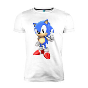 Мужская футболка премиум с принтом Classic Sonic в Екатеринбурге, 92% хлопок, 8% лайкра | приталенный силуэт, круглый вырез ворота, длина до линии бедра, короткий рукав | 16 бит | sega | sonic | классический соник
