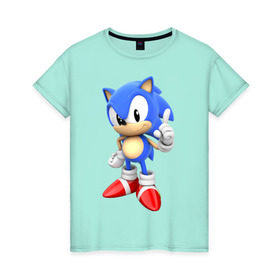 Женская футболка хлопок с принтом Classic Sonic в Екатеринбурге, 100% хлопок | прямой крой, круглый вырез горловины, длина до линии бедер, слегка спущенное плечо | 16 бит | sega | sonic | классический соник