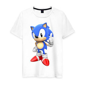 Мужская футболка хлопок с принтом Classic Sonic в Екатеринбурге, 100% хлопок | прямой крой, круглый вырез горловины, длина до линии бедер, слегка спущенное плечо. | 16 бит | sega | sonic | классический соник