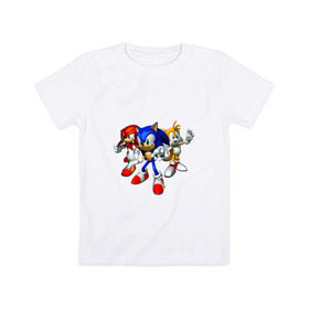 Детская футболка хлопок с принтом Sonic, Tails & Knuckles в Екатеринбурге, 100% хлопок | круглый вырез горловины, полуприлегающий силуэт, длина до линии бедер | Тематика изображения на принте: наклз | наклс | соник | тейлз | тейлс